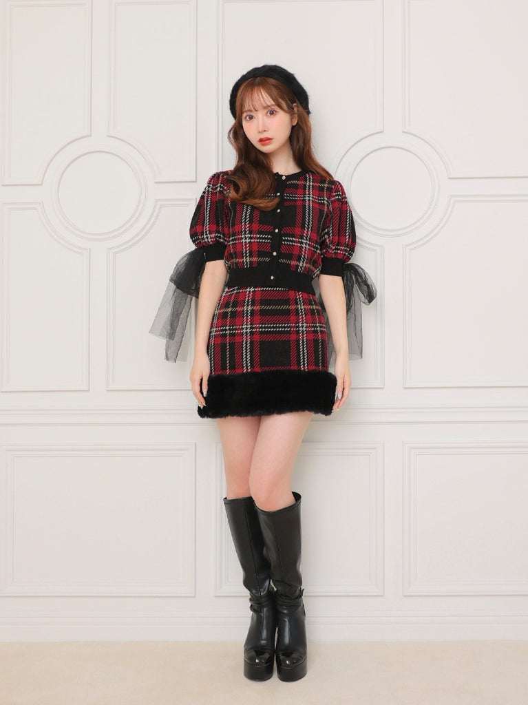 Royal tartan fur skirt(eme10778)