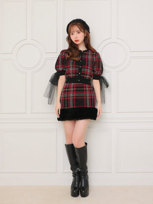 Royal tartan fur skirt(eme10778)