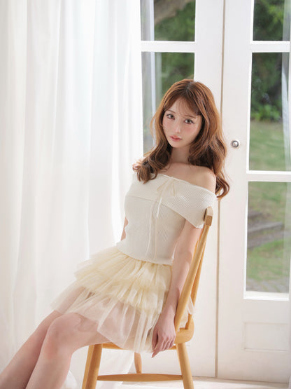 Belle tulle off-shoulder ribbon setup (eme10849)