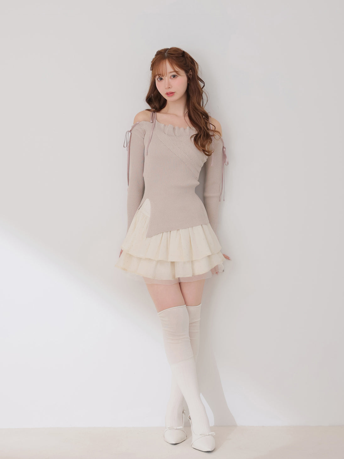 Bust tuck feminine knit tops(eme10797)