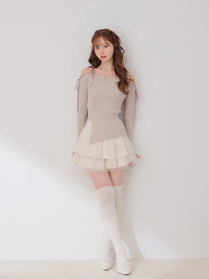 Bust tuck feminine knit tops(eme10797)