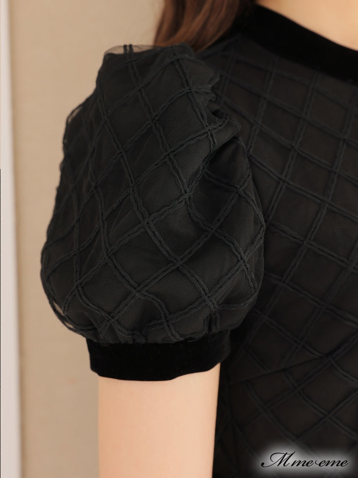 【SALE】 Black ribbon volume dress (eme10235)