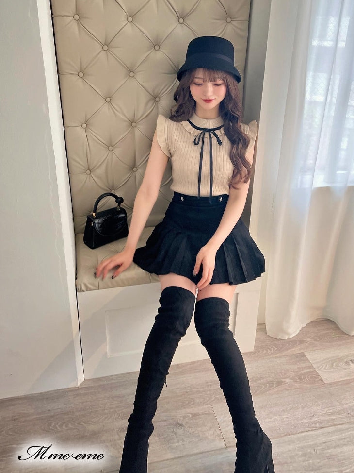 【SALE】Pearl heel knee high boots (eme10280)