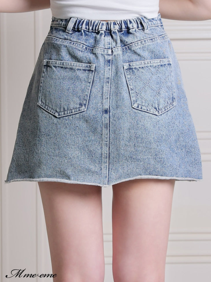【SALE】Rhinestone denim mini skirt(eme10406)
