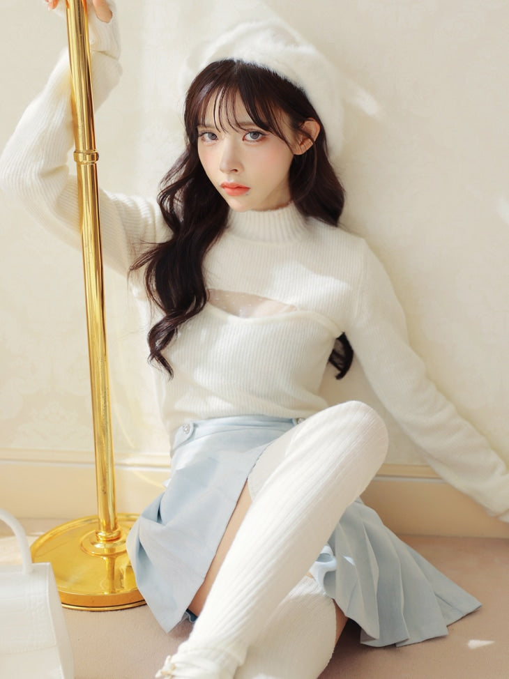 【SALE】Suede pleated skirt (eme10334)