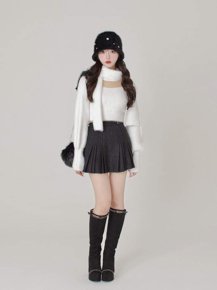 Belt design pleats mini skirt(eme10362)