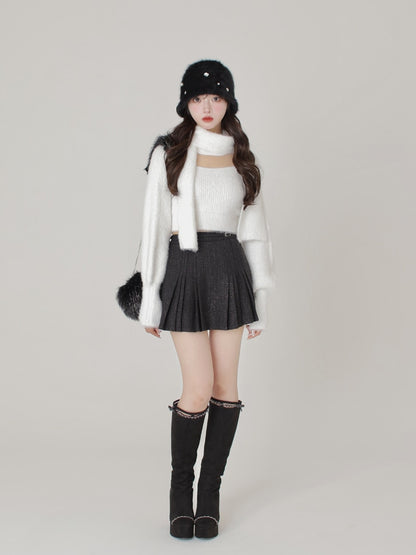 Belt design pleats mini skirt(eme10362)