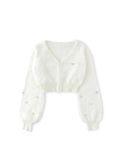 V neck shaggy knit cardigan(eme10360)