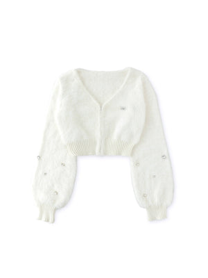 V neck shaggy knit cardigan(eme10360)
