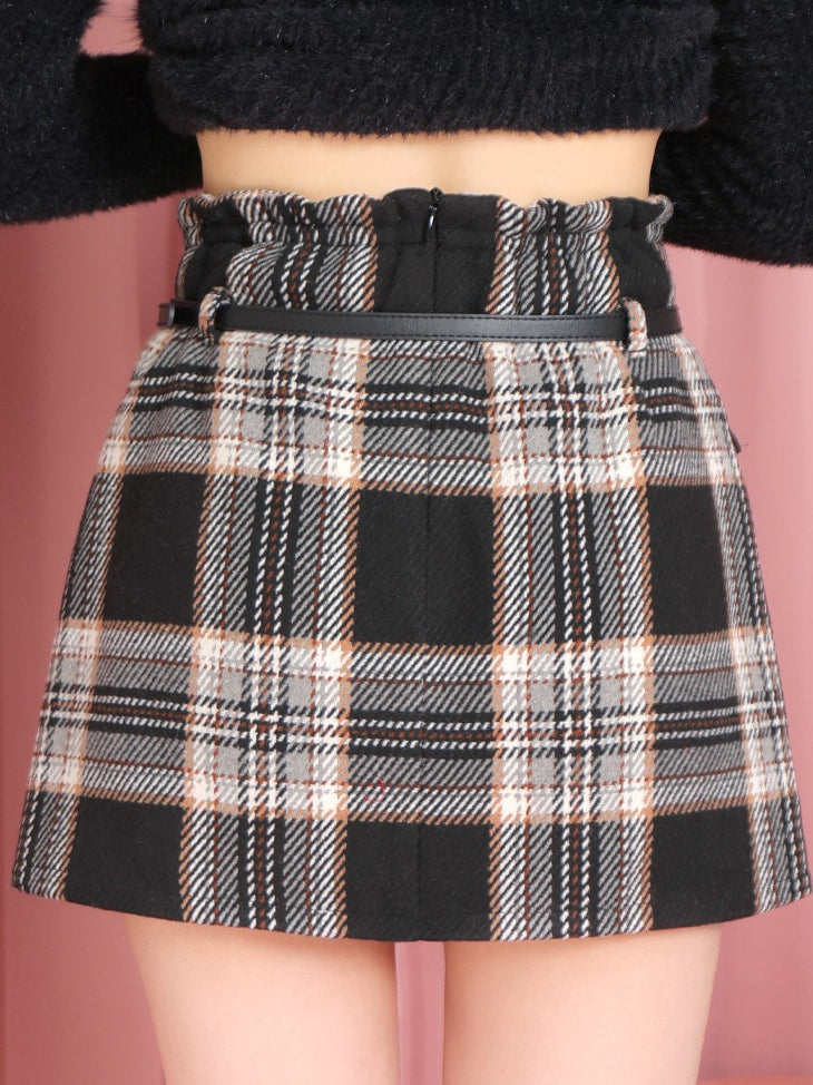 High waist check mini skirt(eme10449)