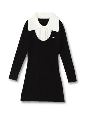 bicolor layered knit mini one piece(eme10464)