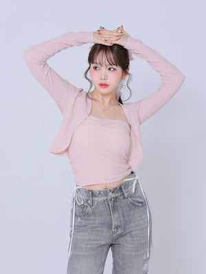 Back ribbon bear ensemble tops(eme10381)