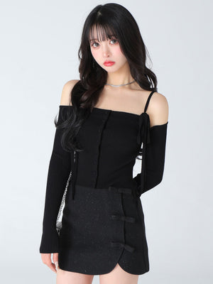 Off shoulder ribbon knit tops(eme10397)