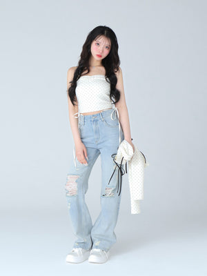 Ribbon beaded platform sneaker(eme10485)