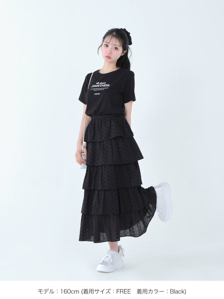 Cotton lace tiered long skirt(eme10477)