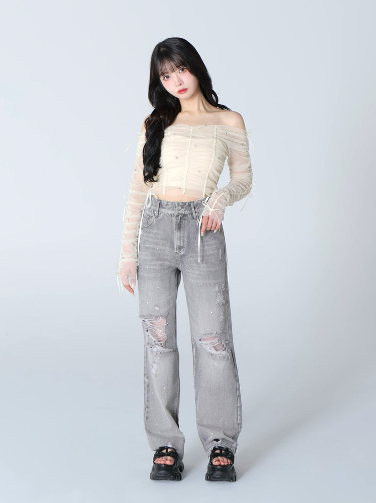 Sheer dot ribbon sport sandal(eme10539)