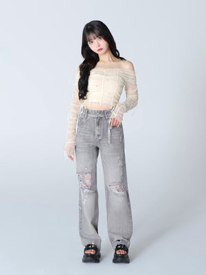 Sheer dot ribbon sport sandal(eme10539)