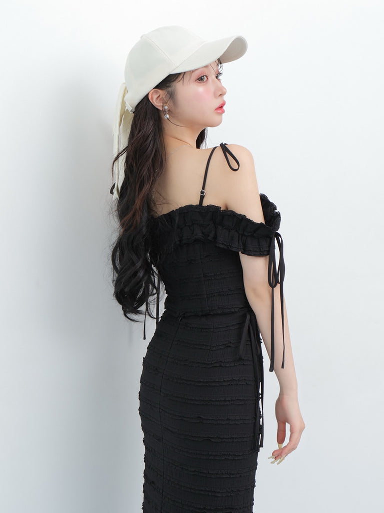 Off shoulder shirring race setup(eme10484)