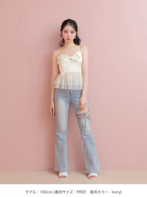 Ribbon bijou peplum cami bustier(eme10482)