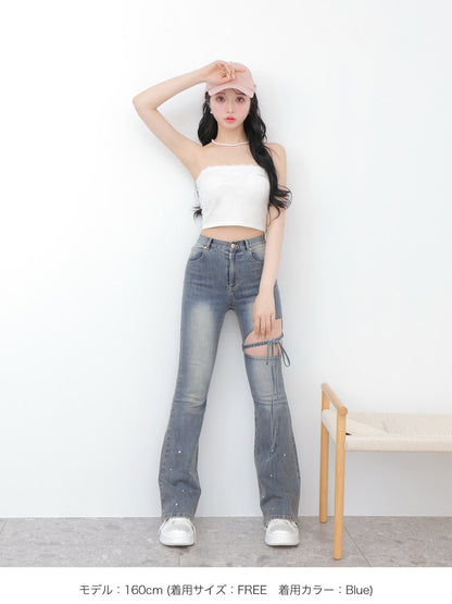Ribbon bleach flare denim(eme10711)