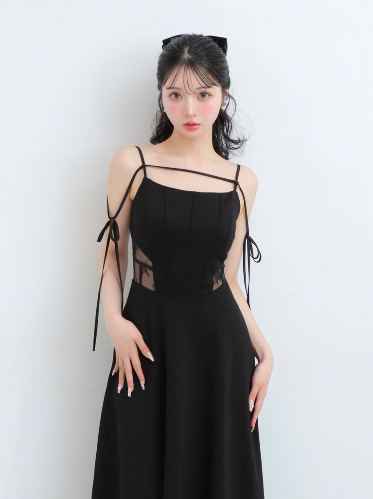 Side lace smooth ribbon onepiece(eme10394)