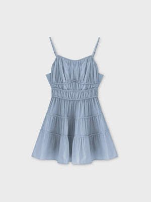 Back ribbon gather flare mini onepiece(eme10704)