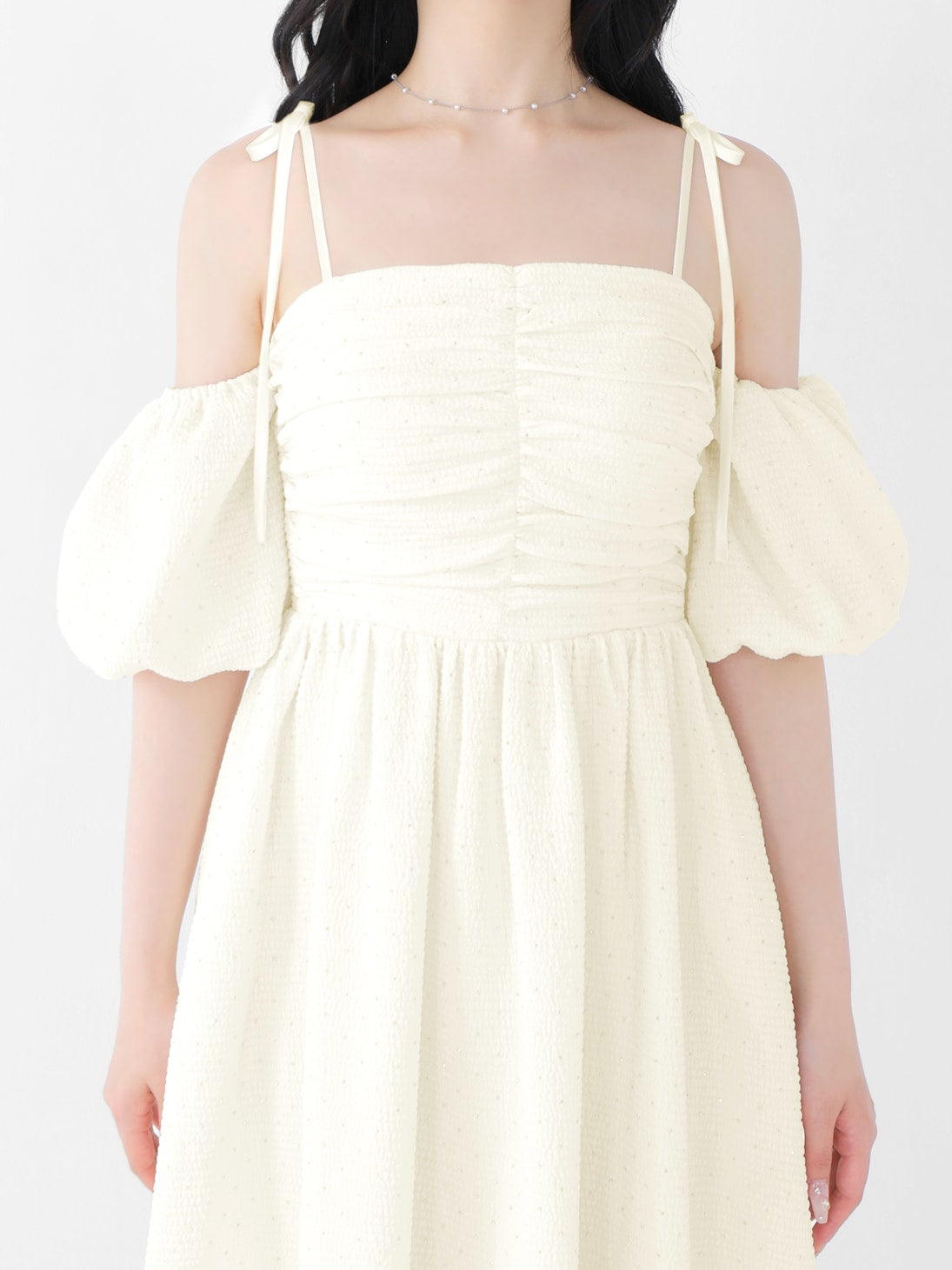 Puff sleeves studded long onepiece(eme10487)