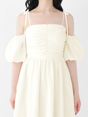 Puff sleeves studded long onepiece(eme10487)