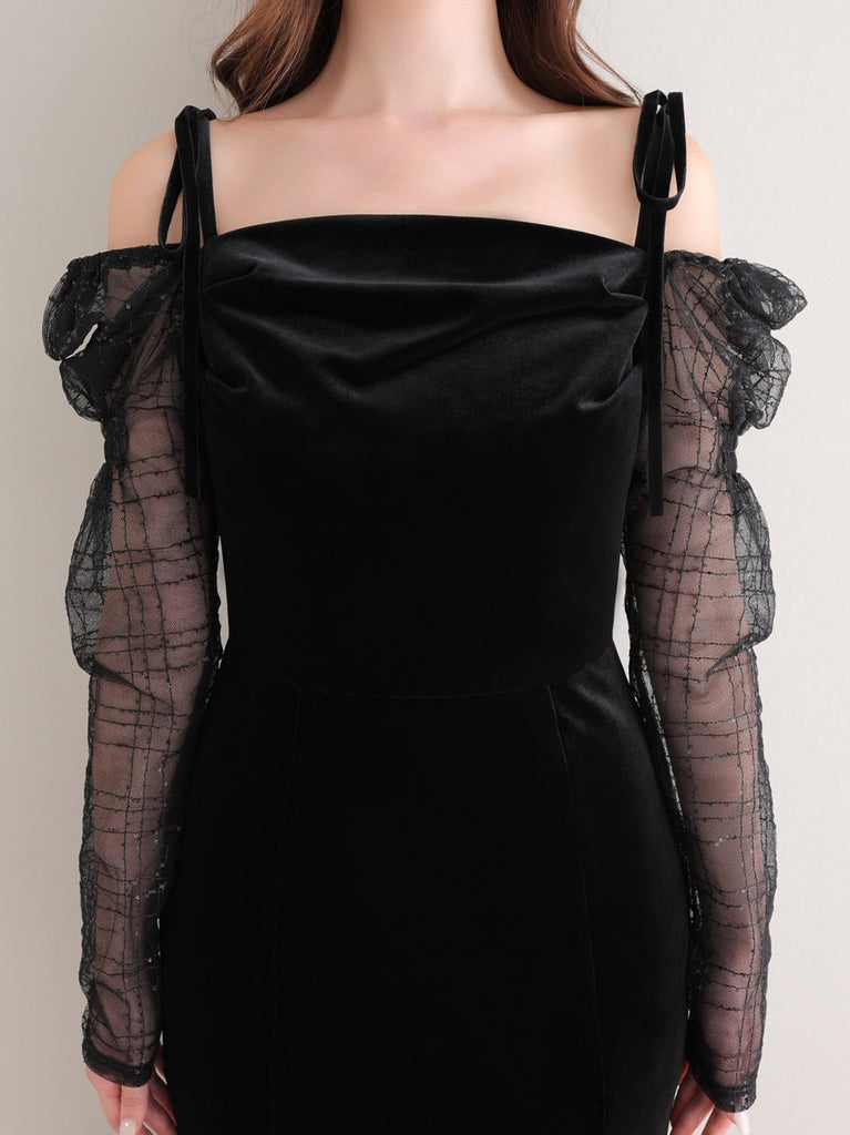 Velvet sheer long onepiece(eme10553)