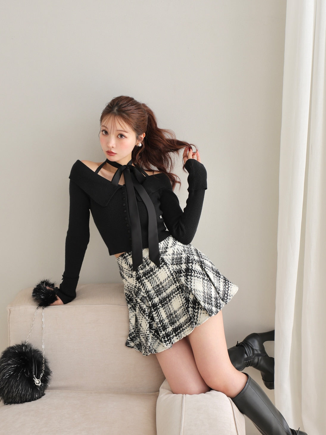 M me eme Check pleated mini onepiece ワンピ M me eme Check pleated mini onepiece ワンピ