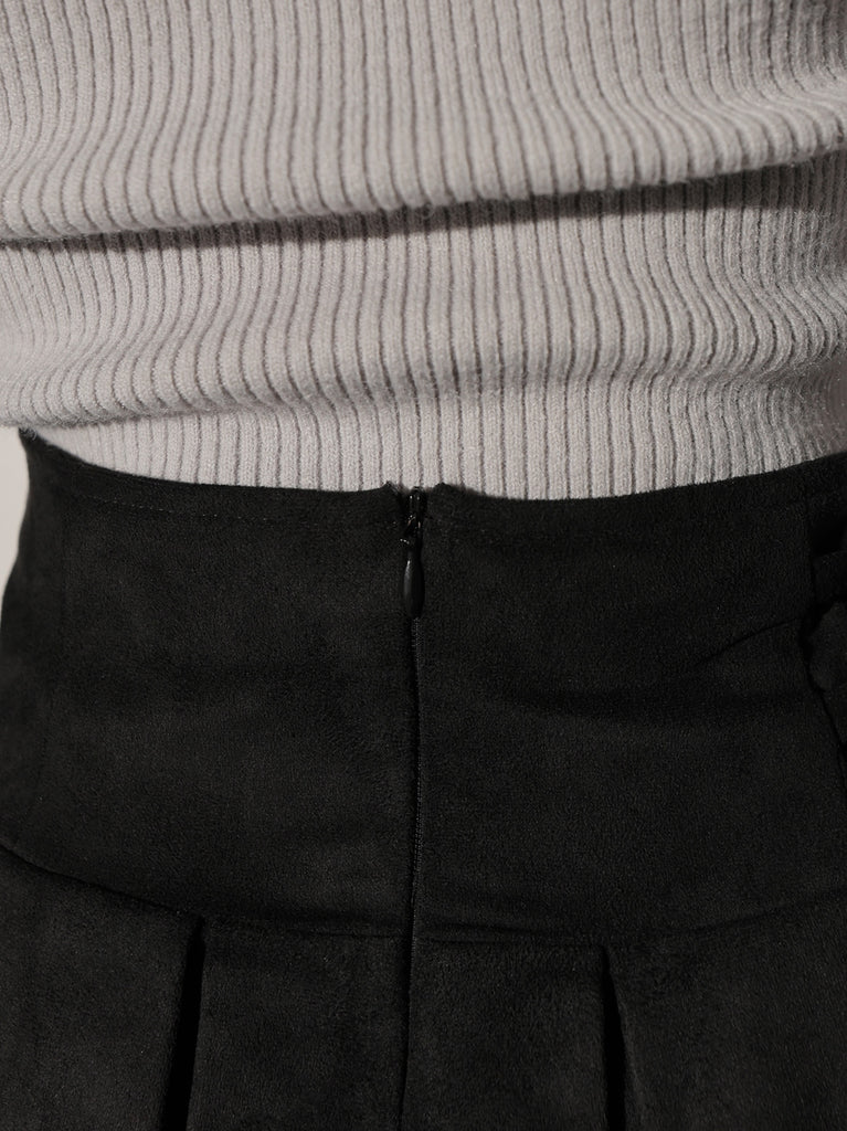 High waist belt pleated mini skirt(eme10758)