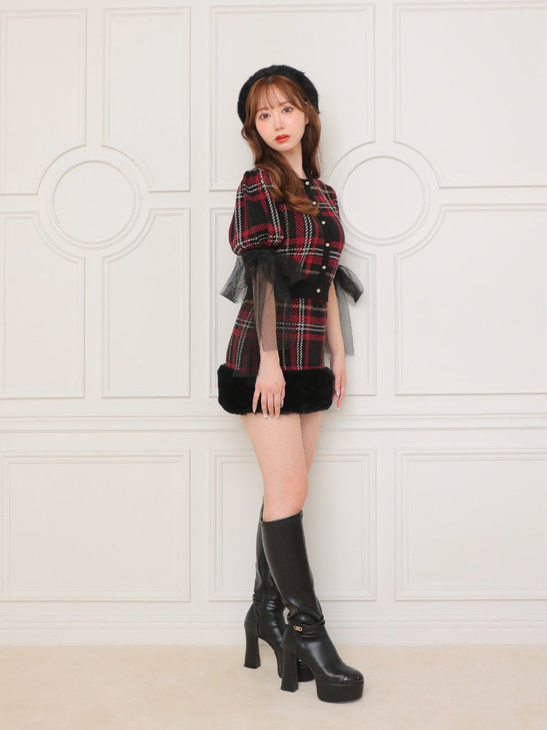 Royal tartan fur skirt(eme10778)