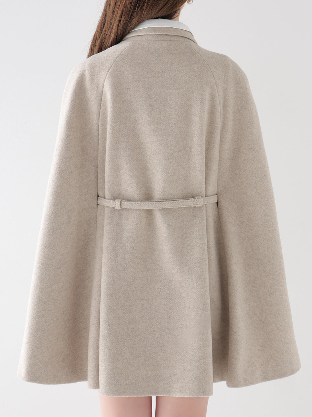 Classical ribbon belted cape coat(eme11105)