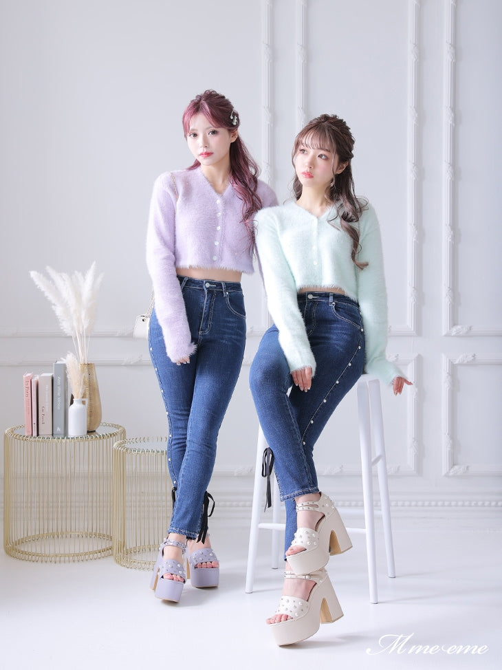 【SALE】Ribbon skinny denim (eme10128)