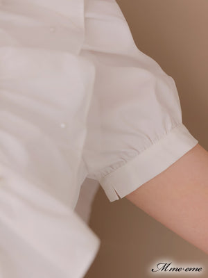 【SALE】Pearl ruffle bow tie blouse (eme10224)