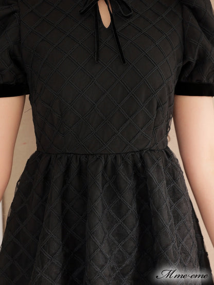 【SALE】 Black ribbon volume dress (eme10235)