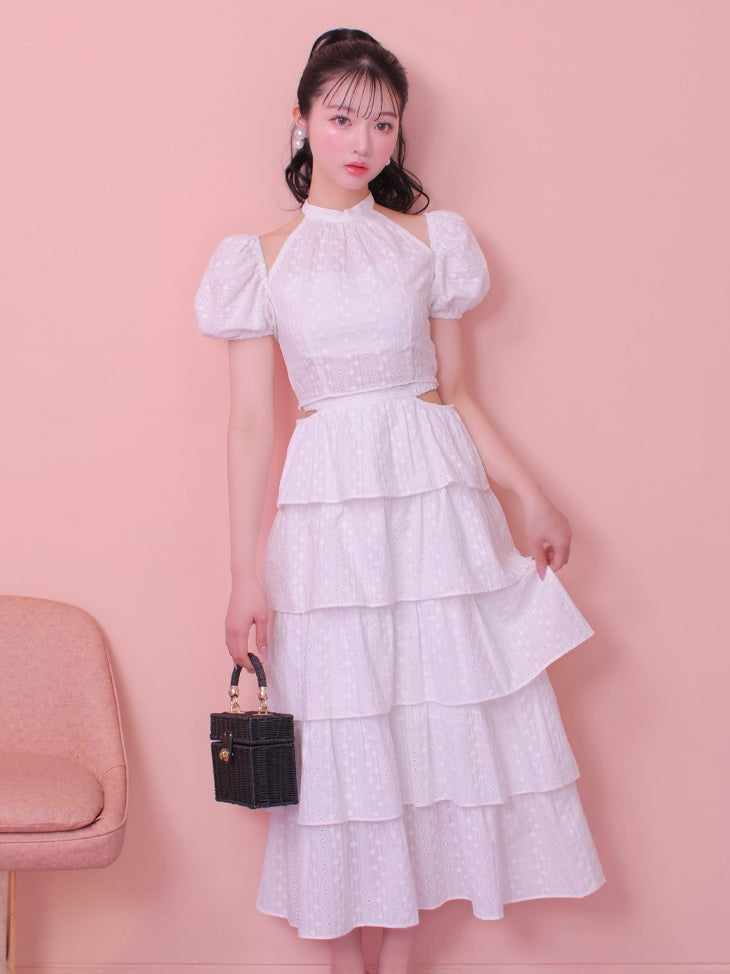 【SALE】Cotton lace tiered long skirt (eme10438)