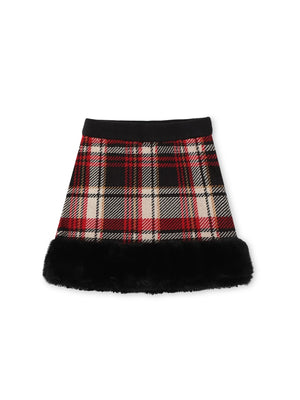 【SALE】Check knit fake fur skirt(eme10365)