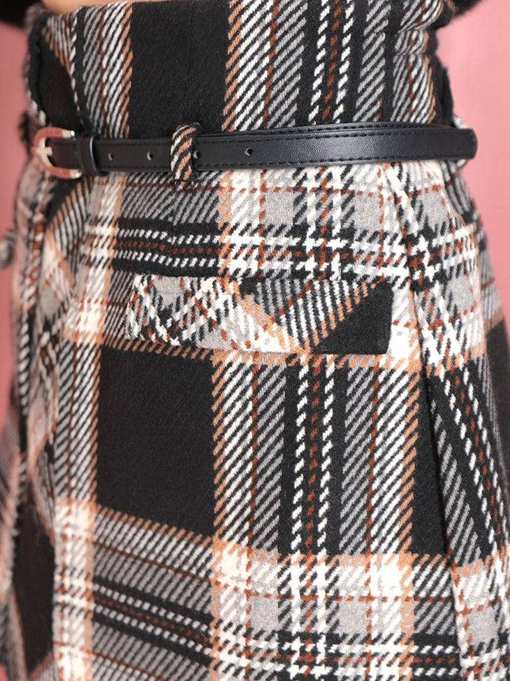 High waist check mini skirt(eme10449)