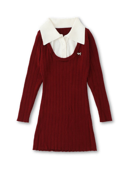 bicolor layered knit mini one piece(eme10464)