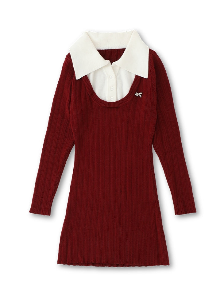 bicolor layered knit mini one piece(eme10464)