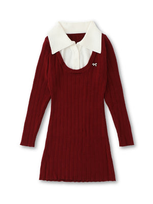 bicolor layered knit mini one piece(eme10464)