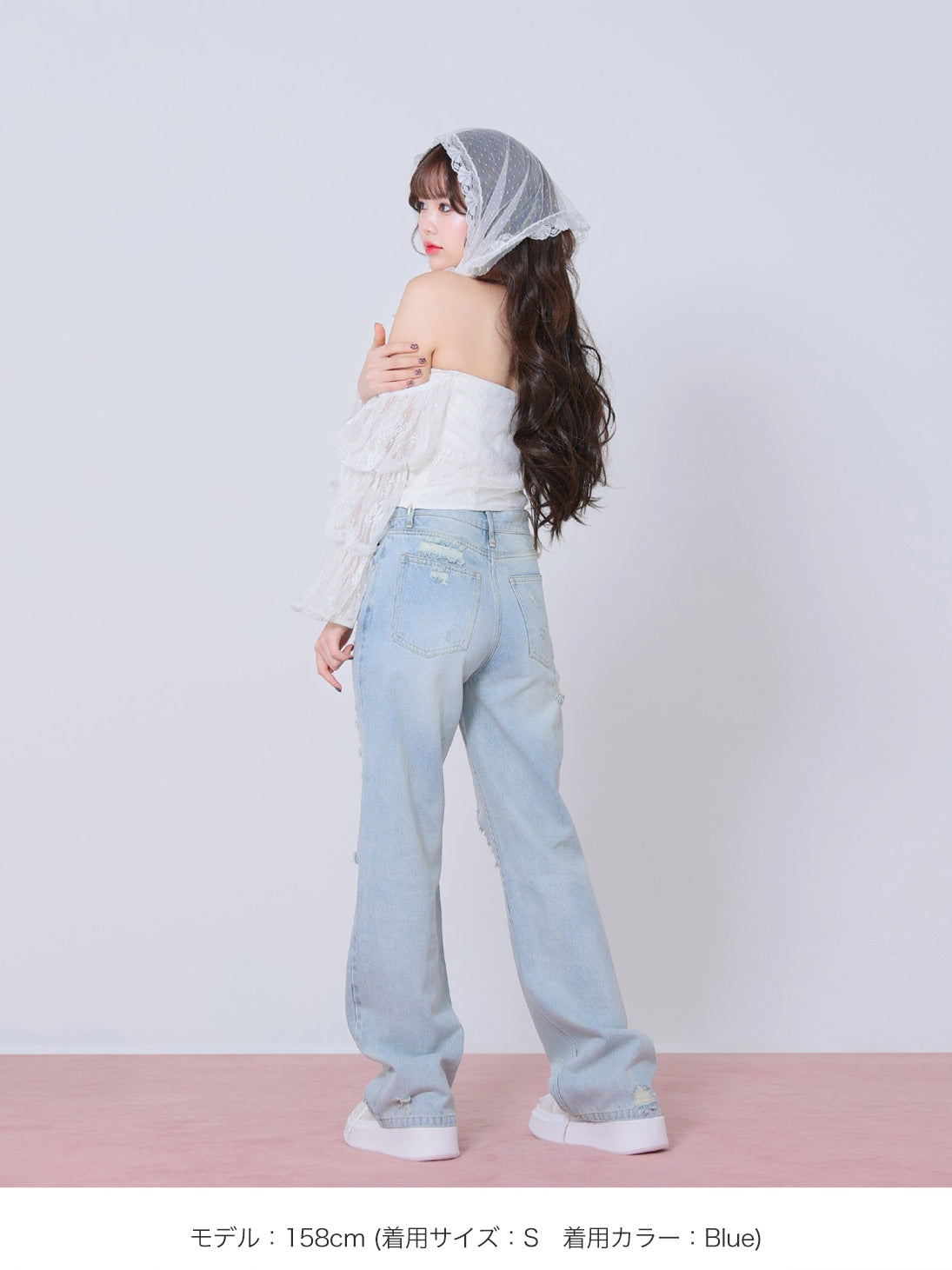 Side ribbon straight denim(eme10390)
