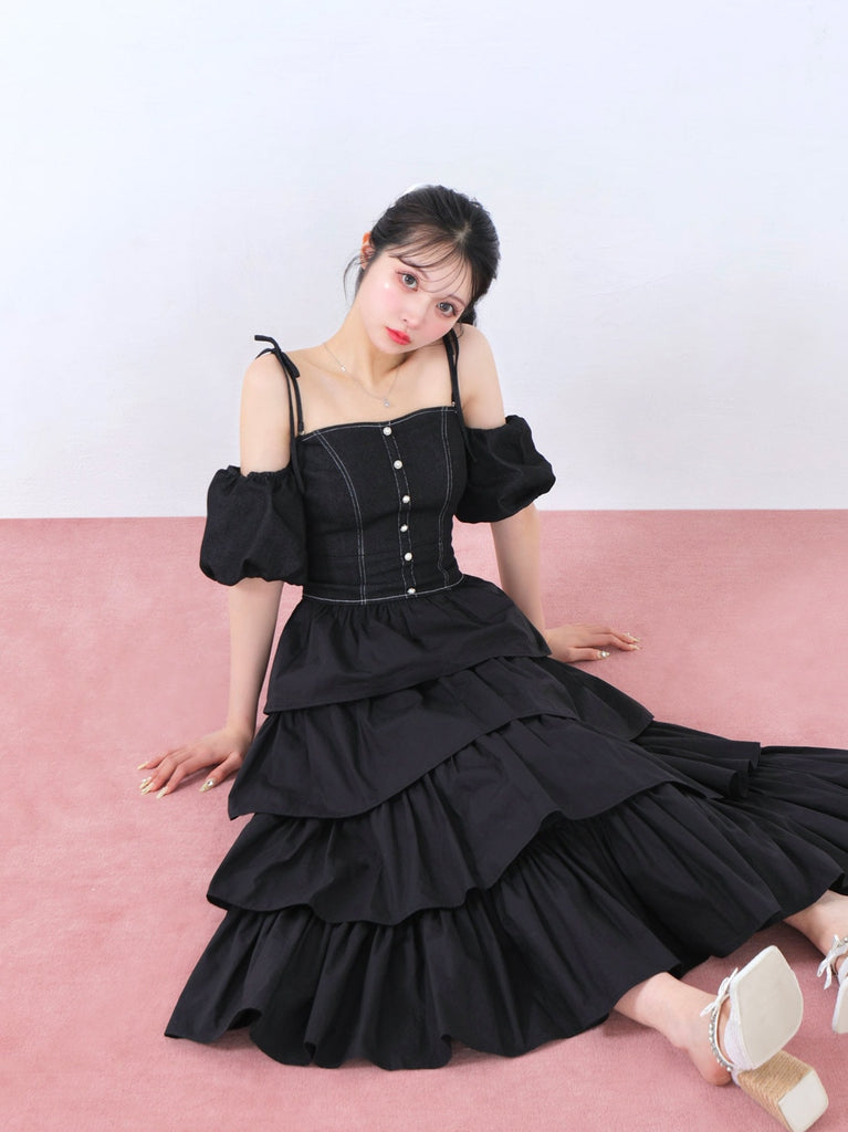 denim docking tiered one piece(eme10389)