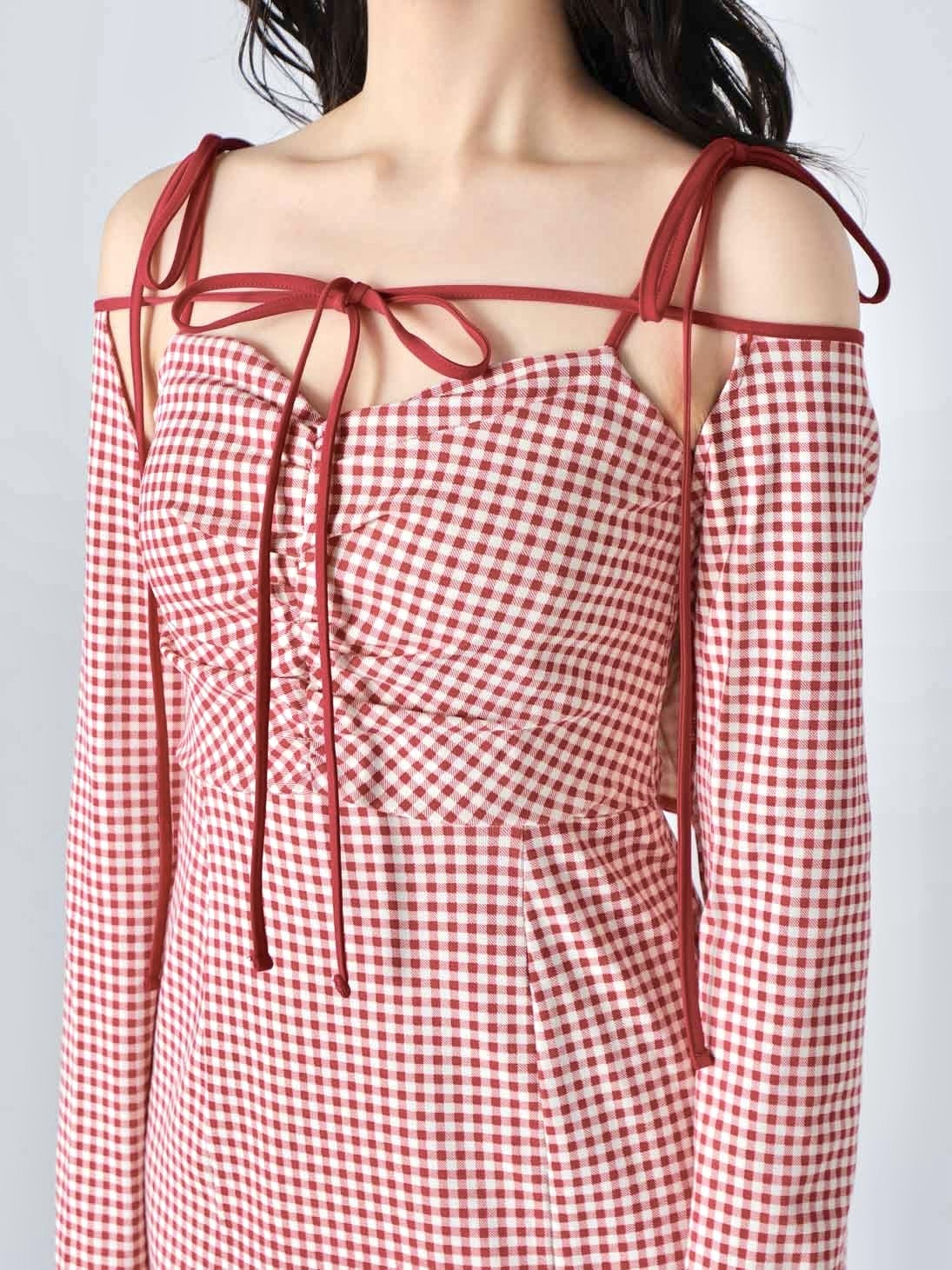 Gingham check ensemble long onepiece(eme10812) – M me eme