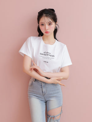 Ribbon sweet logo t-shirt(eme10709)