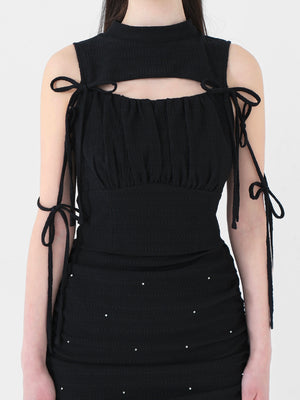 Cut out ribbon gather tops(eme10702)