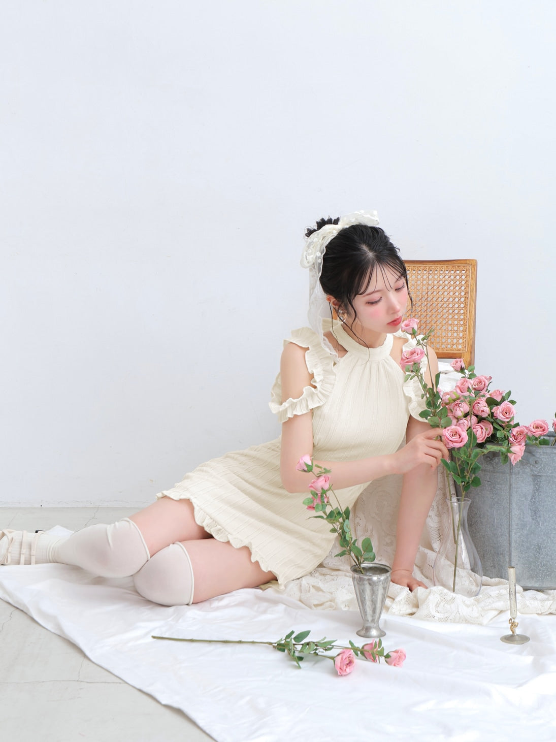 Back ribbon shirring mini onepiece(eme10705) – M me eme
