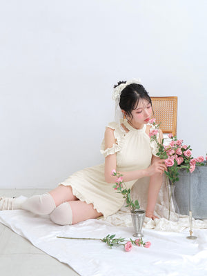 Back ribbon shirring mini onepiece(eme10705)