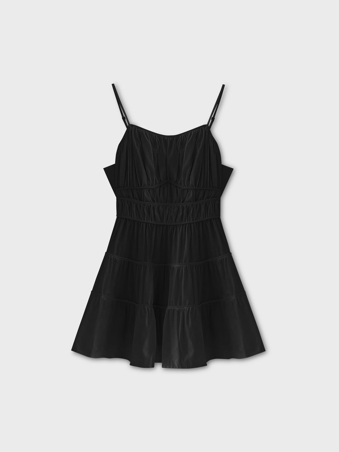 Back ribbon gather flare mini onepiece(eme10704)